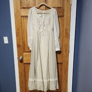 Gunne Sax Cream and Blue Floral Maxi Dress